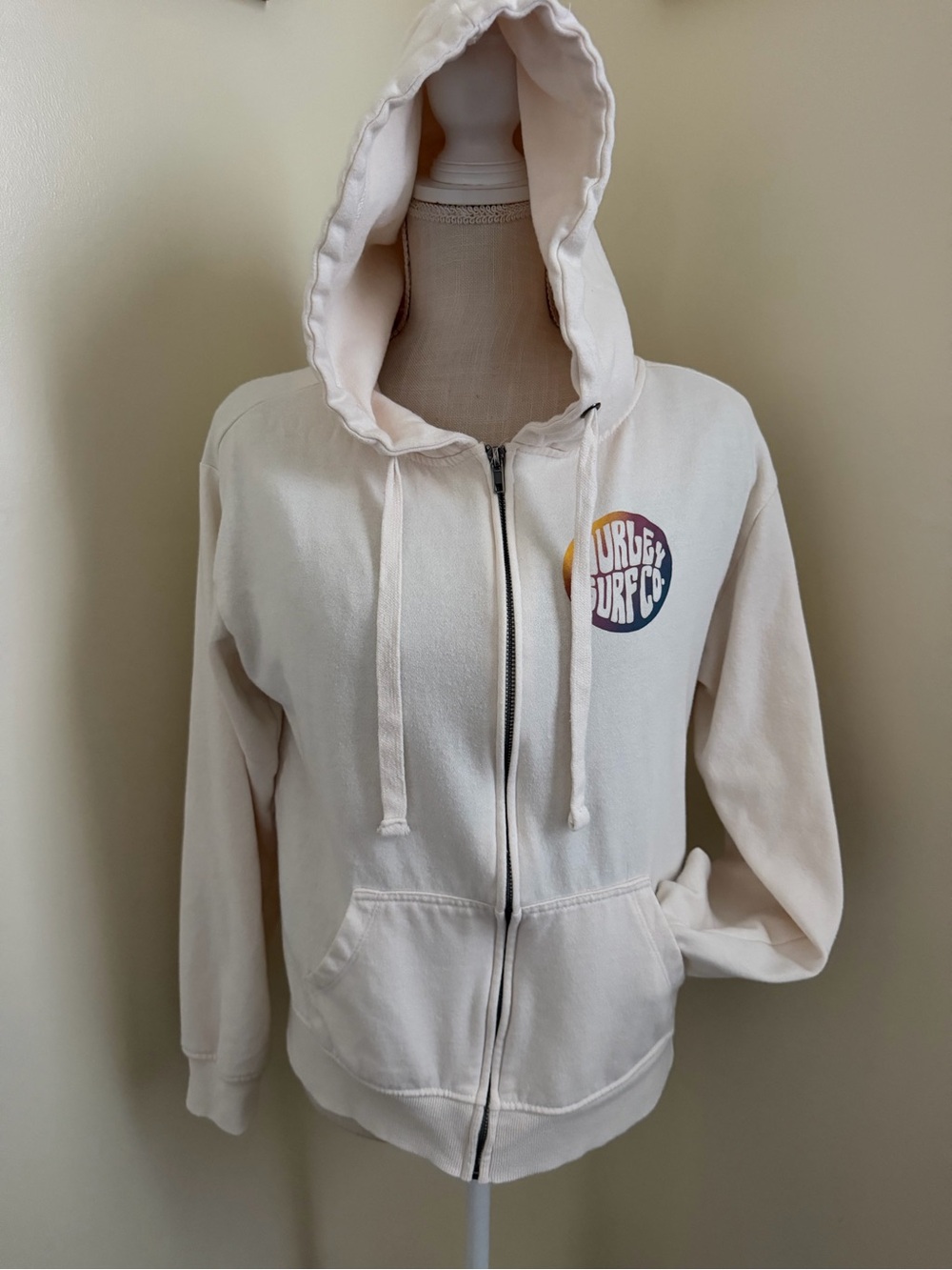 Hurley Cream Zip-Up Hoodie bwith Surf Patch - Picture 4 of 13